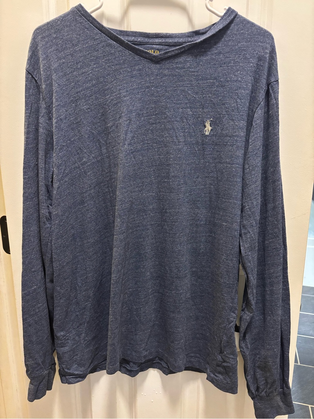 Polo by Ralph Lauren Heather Navy Long Sleeve V-Neck Shirt